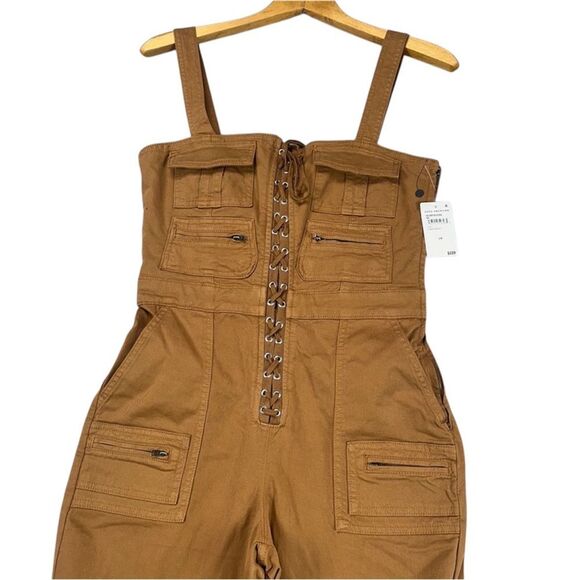 Good American‎ NEW Jumpsuit Womens Medium Brown Lace Up Utility Twill Cargo - Picture 7 of 16